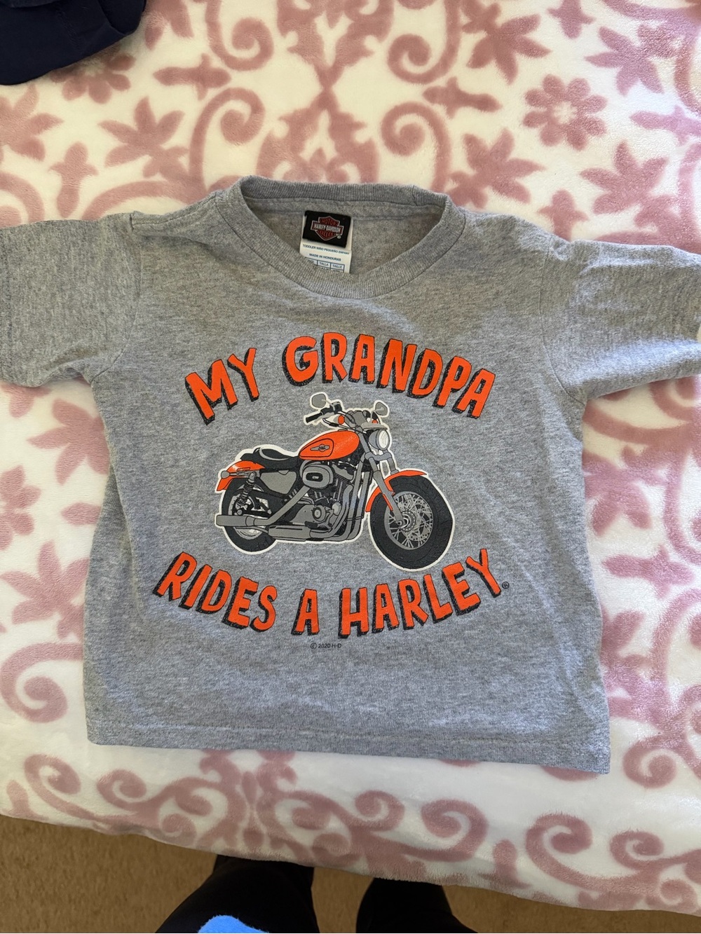 Harley-Davidson Gray Kids Tee with Orange Motorcycle Graphic